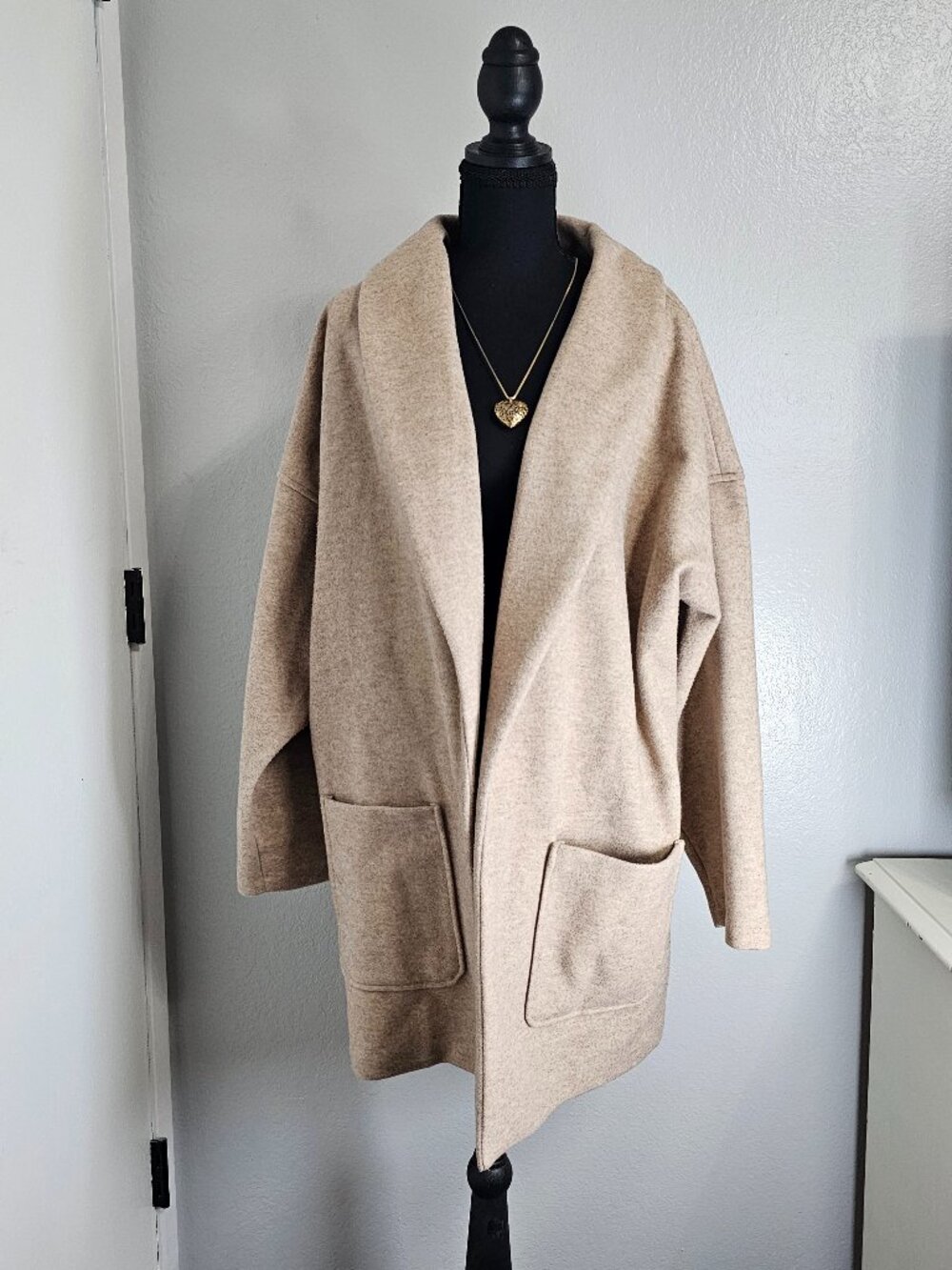 Dip Long Beige Open Front Long Coat Cardigan Sweater Jacket Women's Plus Size 2X - Picture 2 of 5